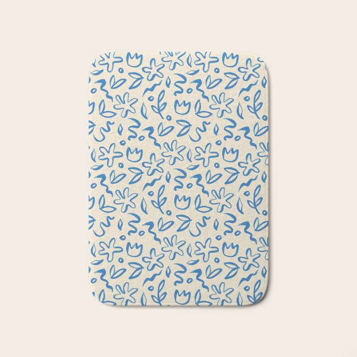Organic Blue floral nature art doodle pattern Bath Mat Gallery Image 1