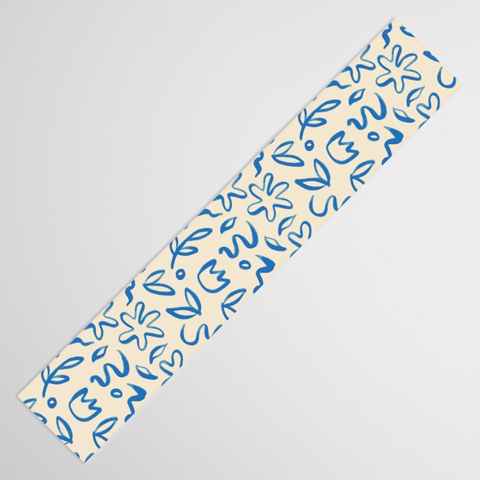 Organic Blue floral nature art doodle pattern Table Runner Gallery Image 3