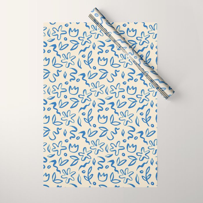 Organic Blue floral nature art doodle pattern Wrapping Paper Gallery Image 1