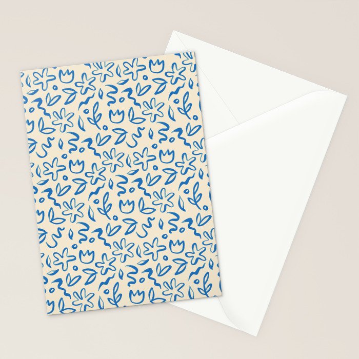 Organic Blue floral nature art doodle pattern Stationery Card Gallery Image 2