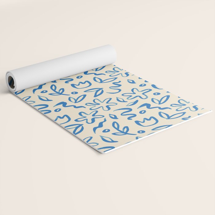 Organic Blue floral nature art doodle pattern Yoga Mat Gallery Image 2