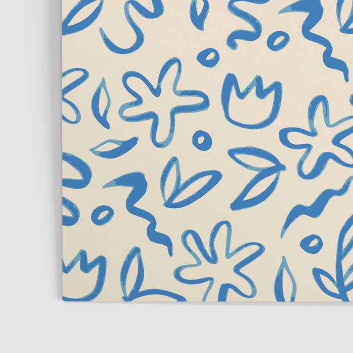 Organic Blue floral nature art doodle pattern Poster Gallery Image 3