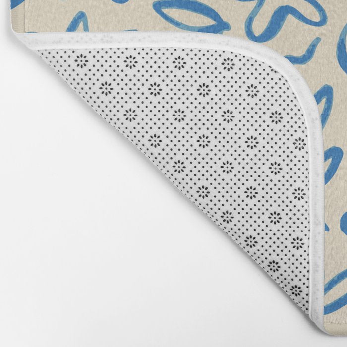 Organic Blue floral nature art doodle pattern Bath Mat Gallery Image 2