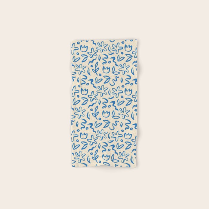 Organic Blue floral nature art doodle pattern Bath Towel Gallery Image 1