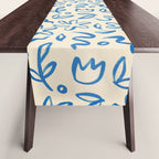 Organic Blue floral nature art doodle pattern Table Runner Gallery Image 1