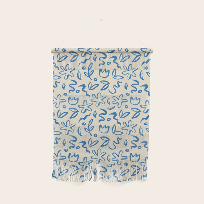 Organic Blue floral nature art doodle pattern Wall Hanging Gallery Image 1