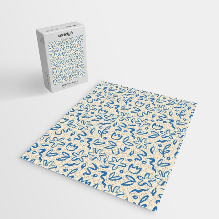 Organic Blue floral nature art doodle pattern Jigsaw Puzzle Gallery Image 2