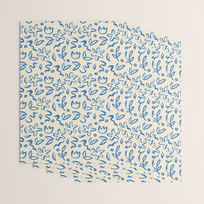 Organic Blue floral nature art doodle pattern Wrapping Paper Gallery Image 3