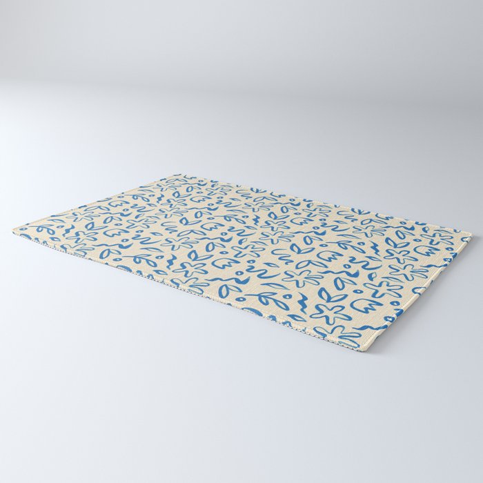 Organic Blue floral nature art doodle pattern Rug Gallery Image 3