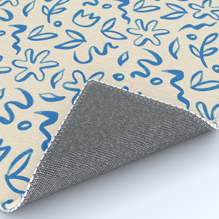 Organic Blue floral nature art doodle pattern Rug Gallery Image 4