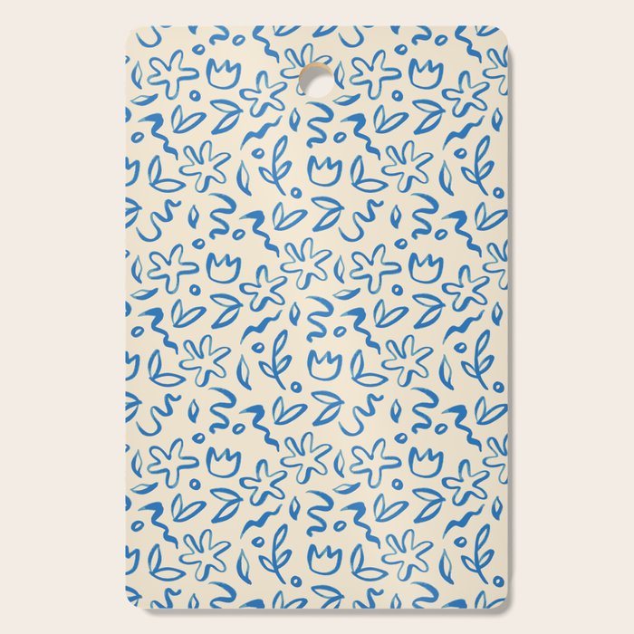 Organic Blue floral nature art doodle pattern Cutting Board Gallery Image 1