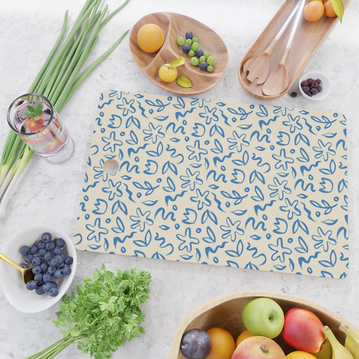 Organic Blue floral nature art doodle pattern Cutting Board Gallery Image 2