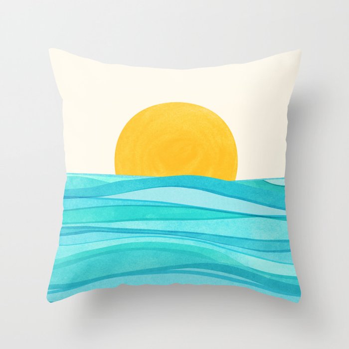 Ocean View Colorful Landscape Throw Pillow Gallery Image 1