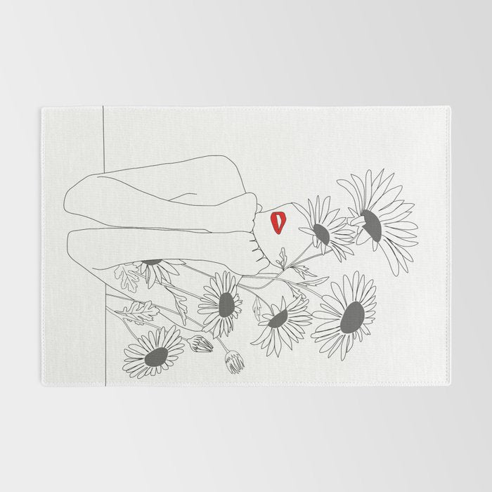 Minimal Line Art Girl with Sunflowers Rug Gallery Image 2