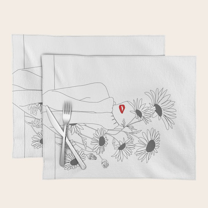 Minimal Line Art Girl with Sunflowers Placemat Gallery Image 1