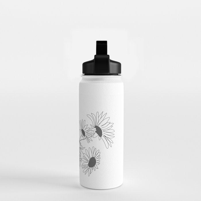 Minimal Line Art Girl with Sunflowers Water Bottle Gallery Image 2