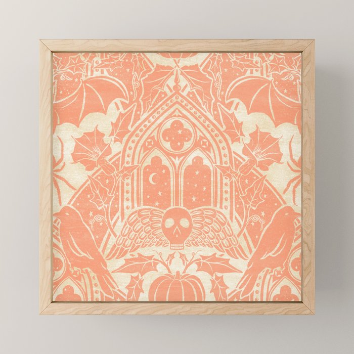Gothic Halloween Damask - peach and cream Mini Art Print Gallery Image 1