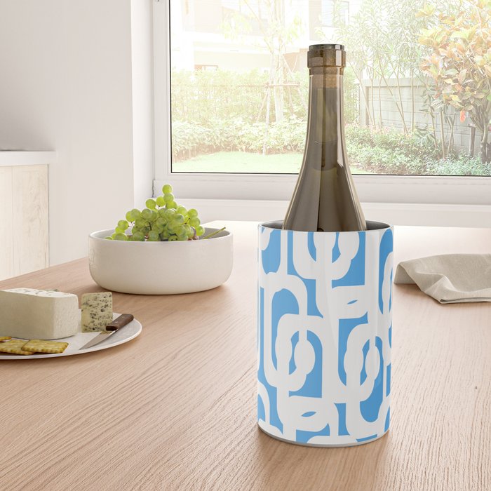 Mid Century Modern Loops Pop Blue and White Pattern Wine Chiller Gallery Image 4