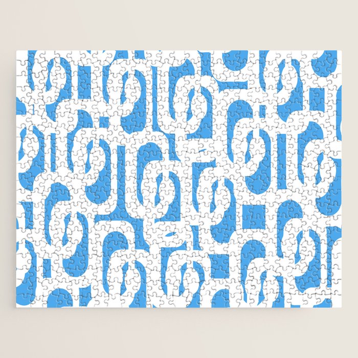 Mid Century Modern Loops Pop Blue and White Pattern Jigsaw Puzzle Gallery Image 1