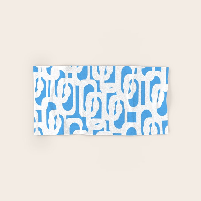 Mid Century Modern Loops Pop Blue and White Pattern Bath Towel Gallery Image 1