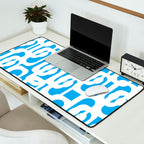 Mid Century Modern Loops Pop Blue and White Pattern Desk Mat Gallery Image 2