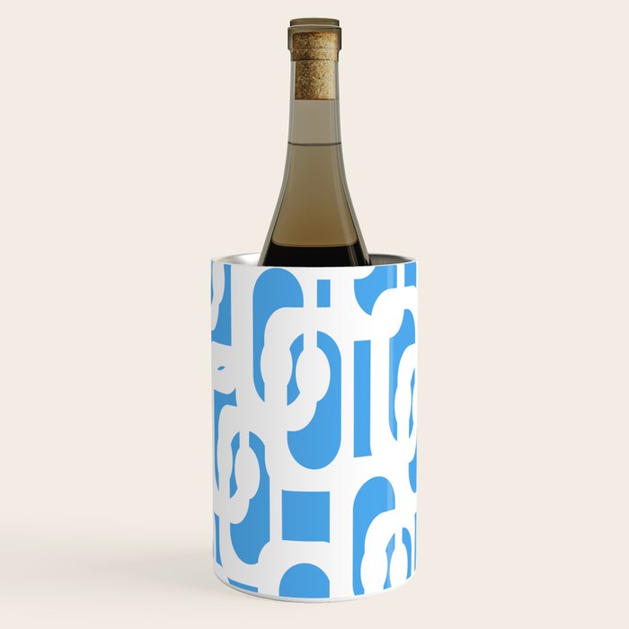Mid Century Modern Loops Pop Blue and White Pattern Wine Chiller Gallery Image 3