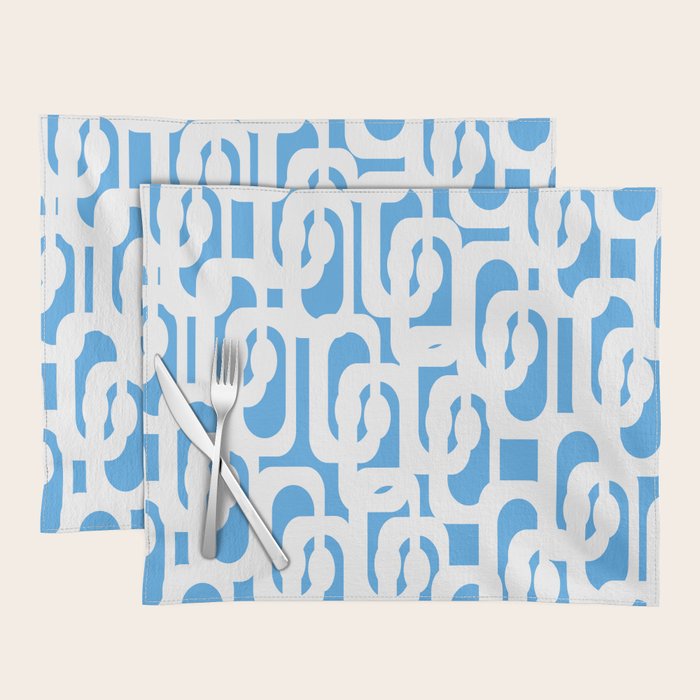 Mid Century Modern Loops Pop Blue and White Pattern Placemat Gallery Image 1