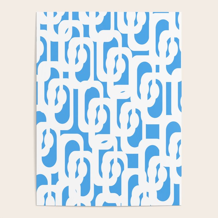 Mid Century Modern Loops Pop Blue and White Pattern Poster Gallery Image 4
