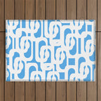 Mid Century Modern Loops Pop Blue and White Pattern Outdoor Rug Gallery Image 1