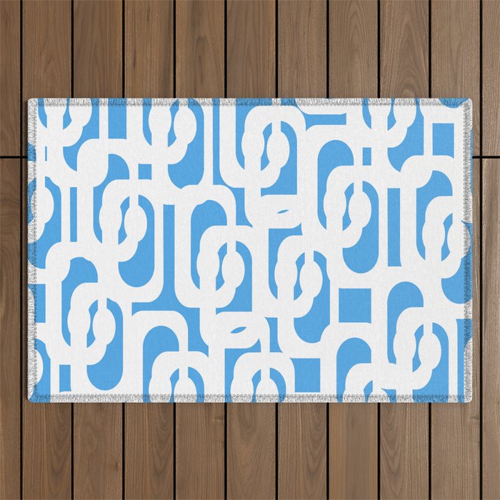 Mid Century Modern Loops Pop Blue and White Pattern Outdoor Rug Gallery Image 1