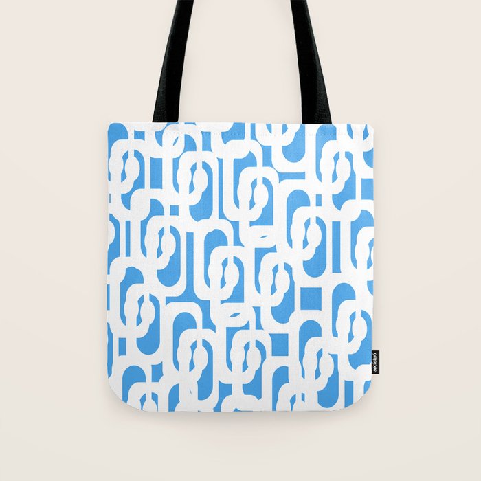 Mid Century Modern Loops Pop Blue and White Pattern Tote Bag Gallery Image 1