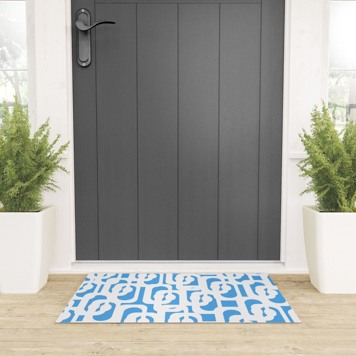 Mid Century Modern Loops Pop Blue and White Pattern Welcome Mat Gallery Image 3
