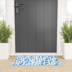 Mid Century Modern Loops Pop Blue and White Pattern Welcome Mat Gallery Image 3