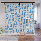 Mid Century Modern Loops Pop Blue and White Pattern Wall Mural Gallery Image 1