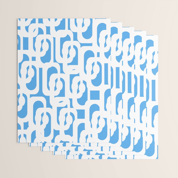 Mid Century Modern Loops Pop Blue and White Pattern Wrapping Paper Gallery Image 3