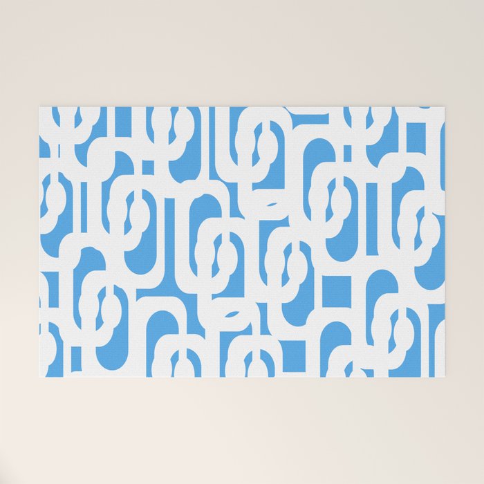 Mid Century Modern Loops Pop Blue and White Pattern Welcome Mat Gallery Image 1