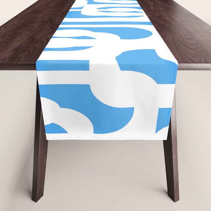 Mid Century Modern Loops Pop Blue and White Pattern Table Runner Gallery Image 1