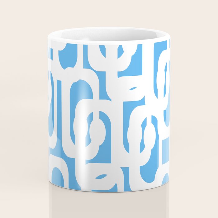 Mid Century Modern Loops Pop Blue and White Pattern Coffee Mug Gallery Image 4