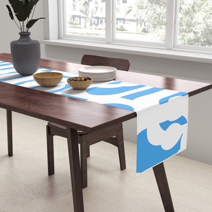 Mid Century Modern Loops Pop Blue and White Pattern Table Runner Gallery Image 2