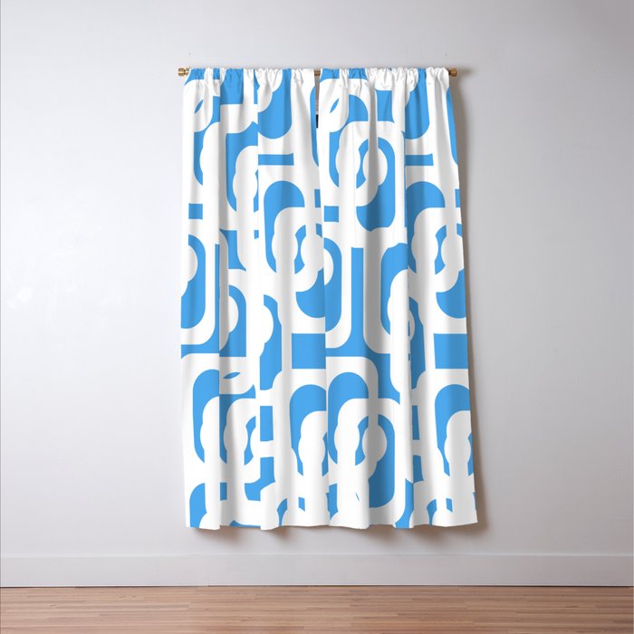 Mid Century Modern Loops Pop Blue and White Pattern Window Curtain Gallery Image 3