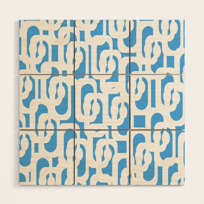 Mid Century Modern Loops Pop Blue and White Pattern Wood Wall Art Gallery Image 1