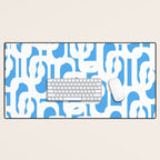 Mid Century Modern Loops Pop Blue and White Pattern Desk Mat Gallery Image 1