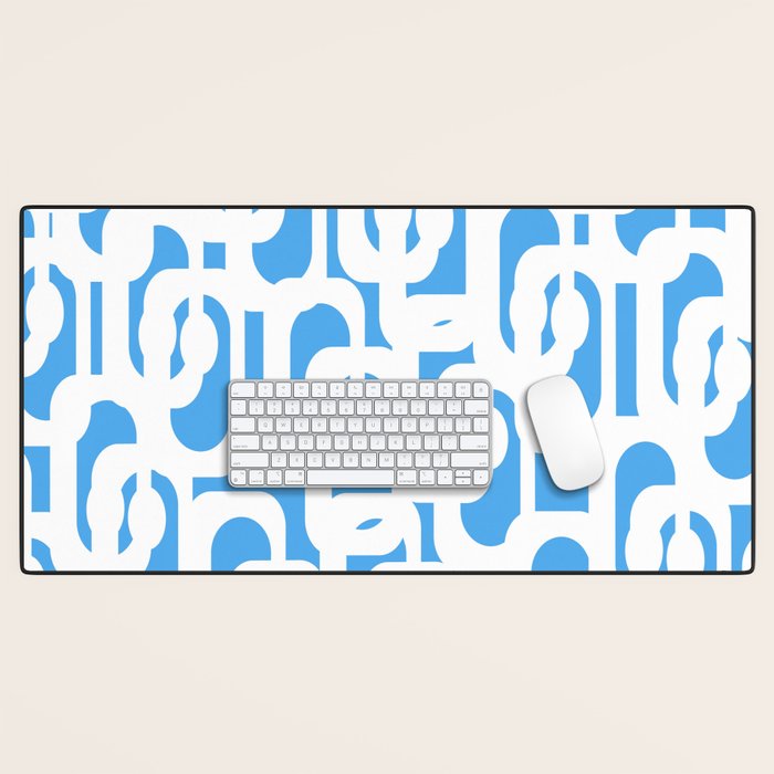 Mid Century Modern Loops Pop Blue and White Pattern Desk Mat Gallery Image 1