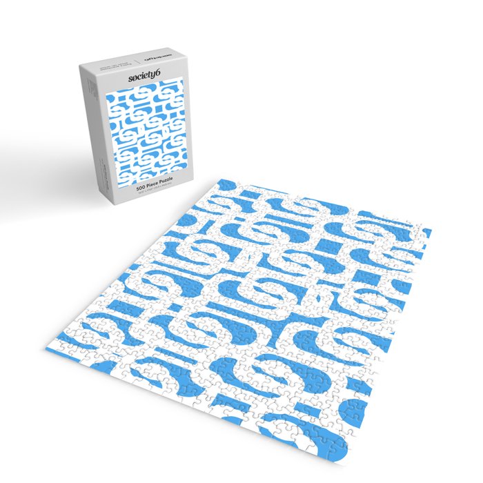 Mid Century Modern Loops Pop Blue and White Pattern Jigsaw Puzzle Gallery Image 2