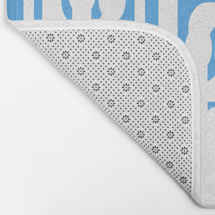Mid Century Modern Loops Pop Blue and White Pattern Bath Mat Gallery Image 2
