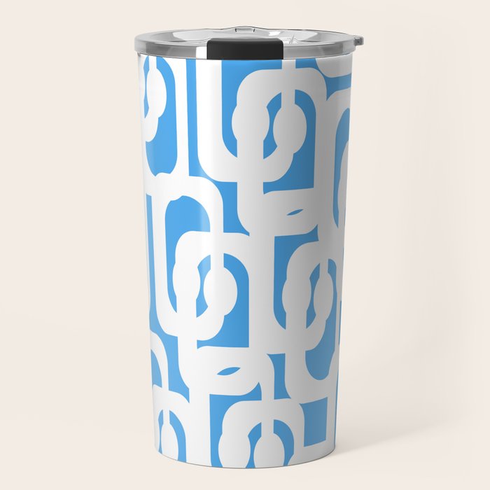 Mid Century Modern Loops Pop Blue and White Pattern Travel Mug Gallery Image 1