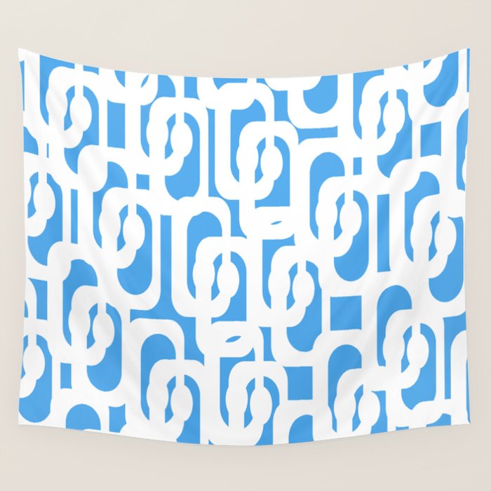 Mid Century Modern Loops Pop Blue and White Pattern Wall Tapestry Gallery Image 4
