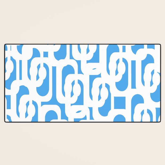 Mid Century Modern Loops Pop Blue and White Pattern Desk Mat Gallery Image 3