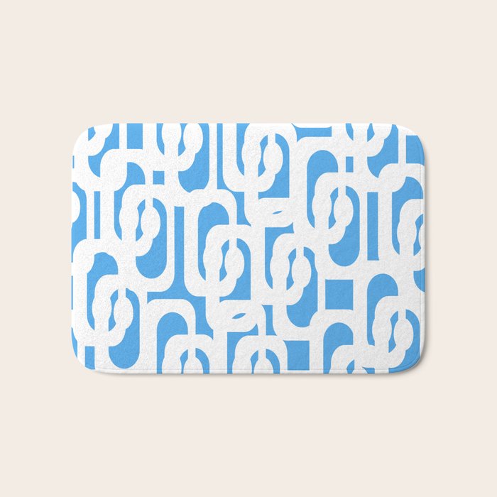 Mid Century Modern Loops Pop Blue and White Pattern Bath Mat Gallery Image 1