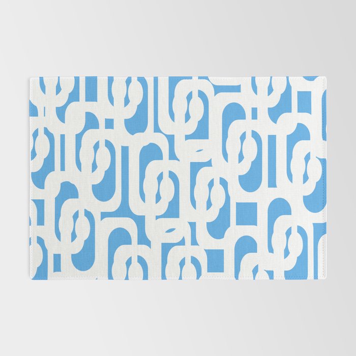 Mid Century Modern Loops Pop Blue and White Pattern Rug Gallery Image 2